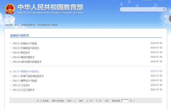 教育部网站截图 数控技术专业教学标准2019.7.1